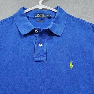 Polo Ralph Lauren Polo Shirt Mens XL Blue Solid Custom Fit 100% Cotton Vintage